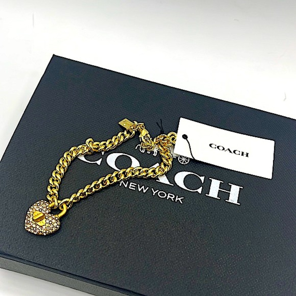 Coach Heart Turnlock Chain Link Bracelet - Picture 2 of 4